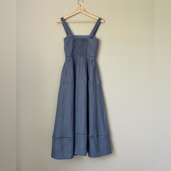 NEW Reformation Everett Linen Midi Dress Cornflower Blue | US 2 UK 6 - Picture 9 of 14